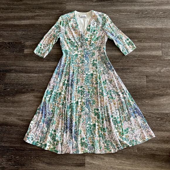 The Fold London Lochaline Japanese Botanical Floral Midi Dress 8 V-Neck Wedding - Picture 15 of 16